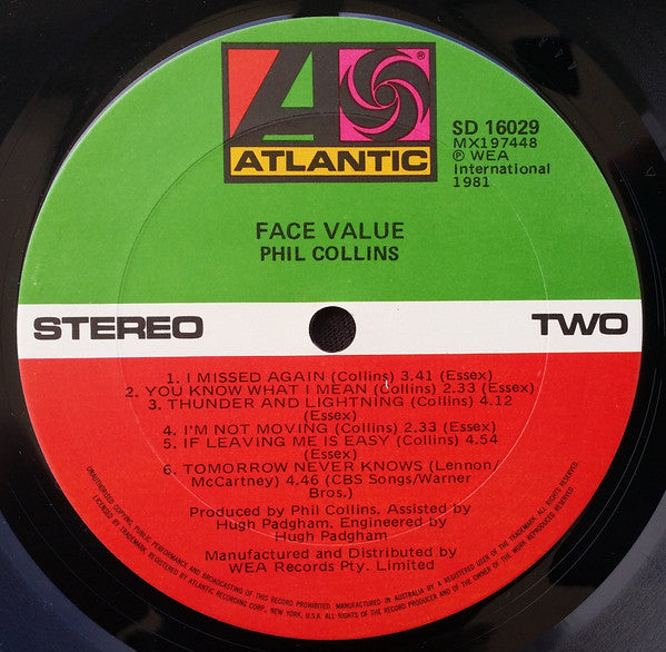 Phil Collins – Face Value LP vinyl record, image 6 of 6