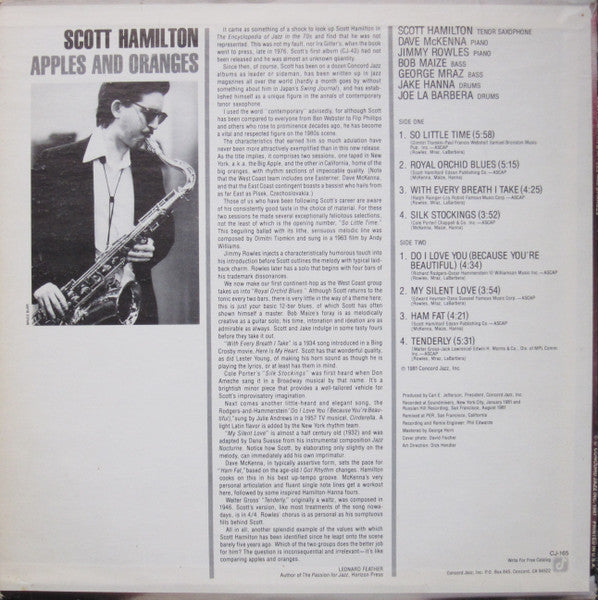 Scott Hamilton – Apples And Oranges LP vinyl record, image 2 of 4