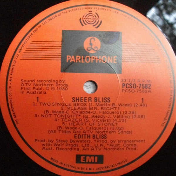 Edith Bliss – Sheer Bliss LP vinyl record, image 3 of 5
