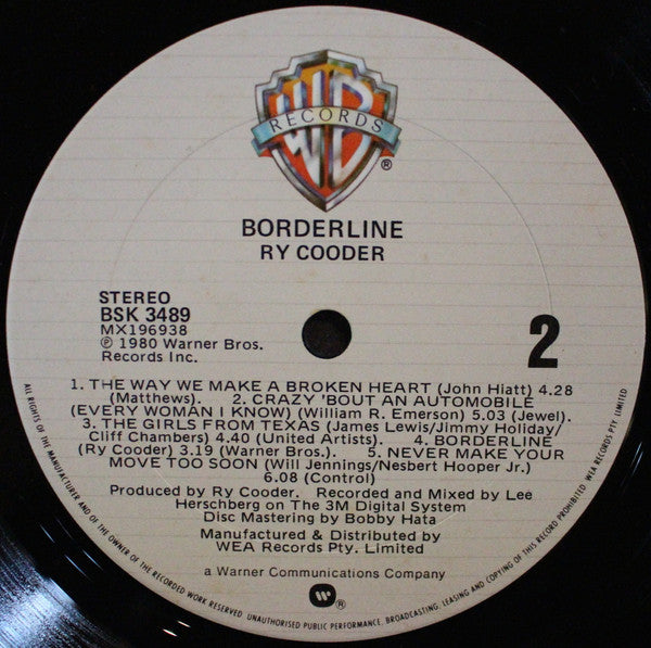 Ry Cooder – Borderline LP vinyl record, image 4 of 4