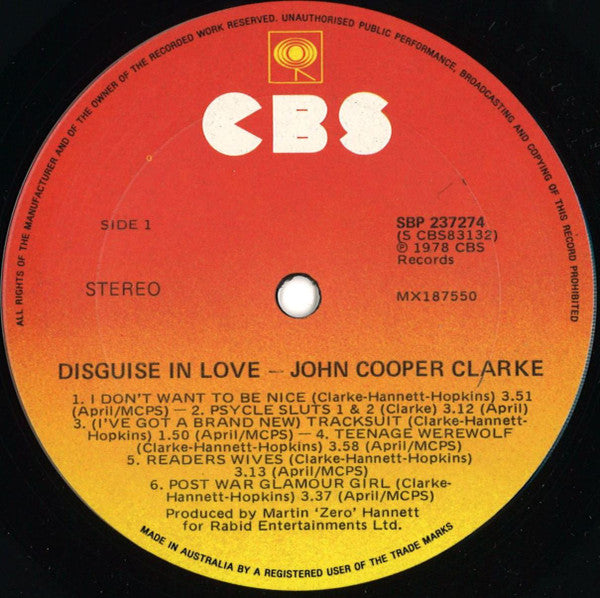 John Cooper Clarke – Disguise In Love LP vinyl record, image 3 of 4