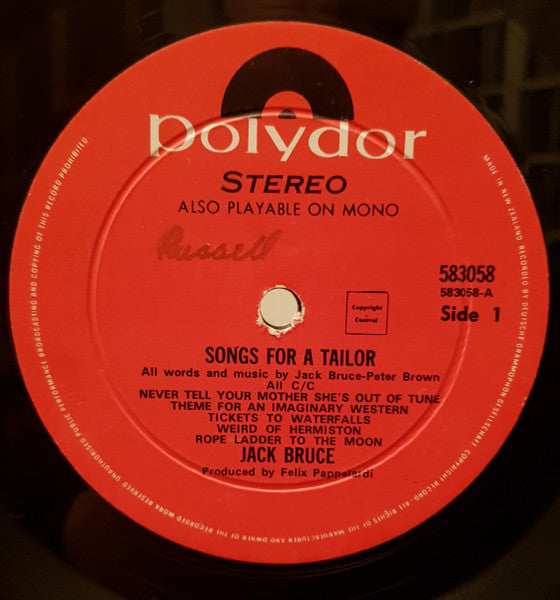 Jack Bruce – Songs For A Tailor LP vinyl record, image 3 of 5