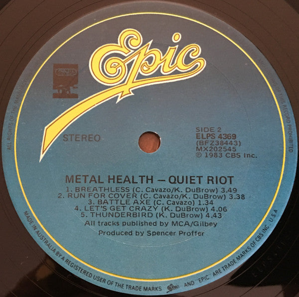 Quiet Riot – Metal Health LP vinyl record, image 4 of 4