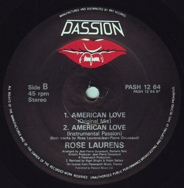 Rose Laurens – American Love (The Passion Remix) 12" vinyl record, image 4 of 4