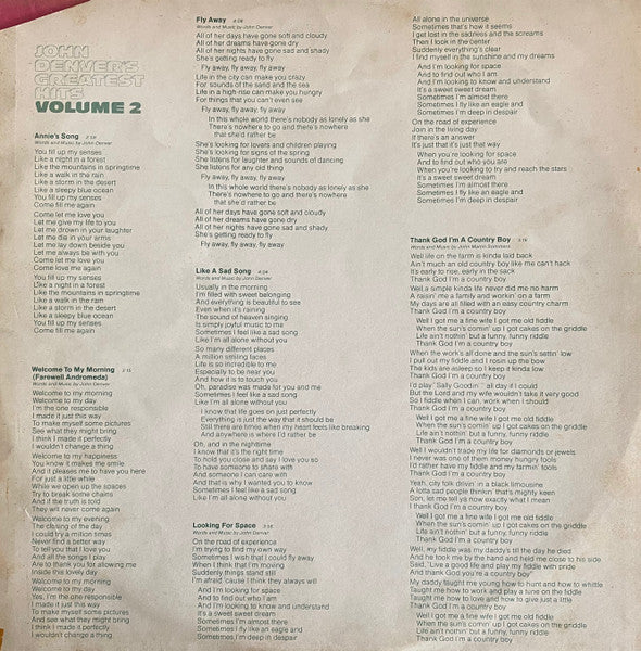 John Denver – John Denver's Greatest Hits, Volume 2 LP vinyl record, image 5 of 6