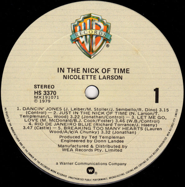 Nicolette Larson – In The Nick Of Time LP vinyl record, image 3 of 6