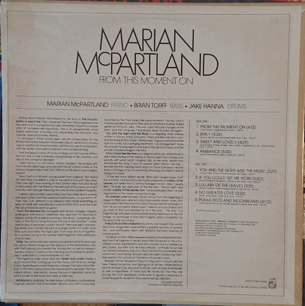 Marian McPartland – From This Moment On LP vinyl record, image 2 of 5