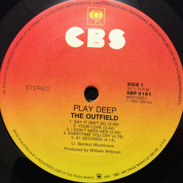 The Outfield – Play Deep LP vinyl record, image 5 of 6