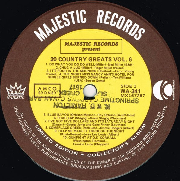 Various – 20 Country Greats Vol. 6 LP vinyl record, image 3 of 4