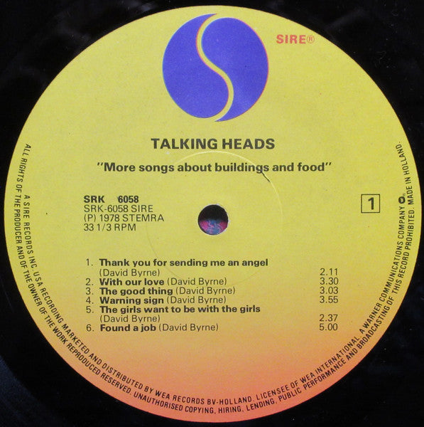 Talking Heads – More Songs About Buildings And Food LP vinyl record, image 3 of 6