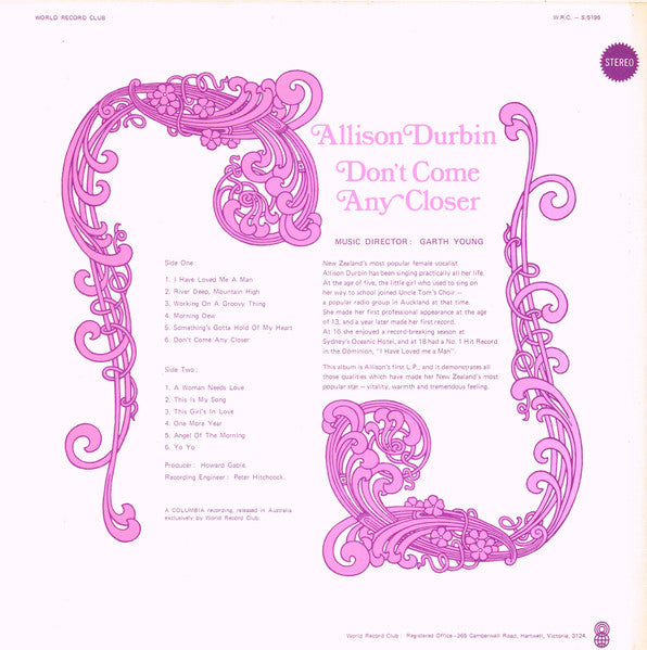 Allison Durbin – Don't Come Any Closer LP vinyl record, image 2 of 6