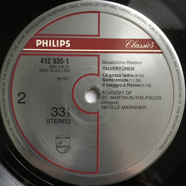 Gioacchino Rossini, The Academy Of St. Martin-in-the-Fields, Sir Neville Marriner – Rossini Overtures LP vinyl record, image 4 of 5