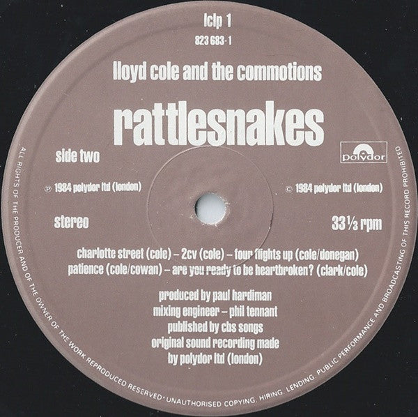 Lloyd Cole & The Commotions – Rattlesnakes LP vinyl record, image 4 of 6