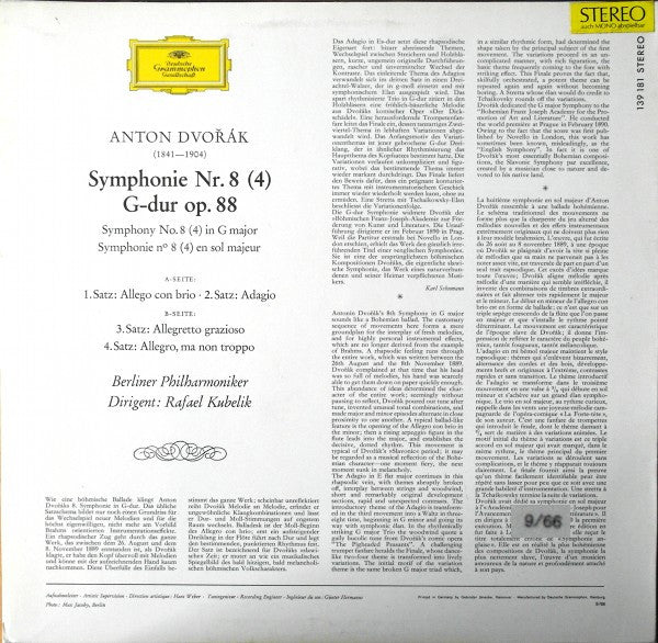 Antonín Dvořák, Berliner Philharmoniker, Rafael Kubelik – Symphonie Nr. 8 LP vinyl record, image 2 of 4