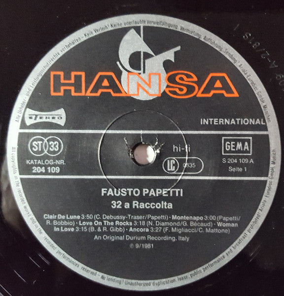 Fausto Papetti – 32a Raccolta LP vinyl record, image 3 of 4