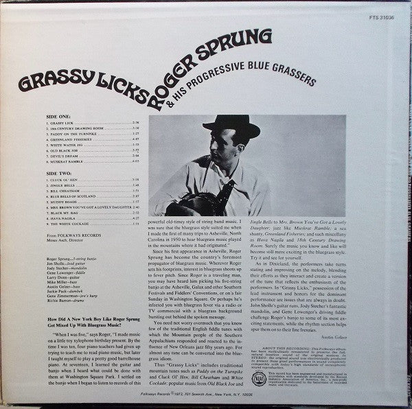 Roger Sprung And His Progressive Bluegrassers – Grassy Licks LP vinyl record, image 2 of 4