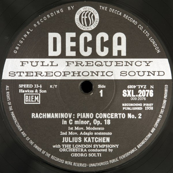 Sergei Rachmaninoff, Julius Katchen, London Symphony Orchestra, Georg Solti – Piano Concerto No. 2 LP vinyl record, image 4 of 10