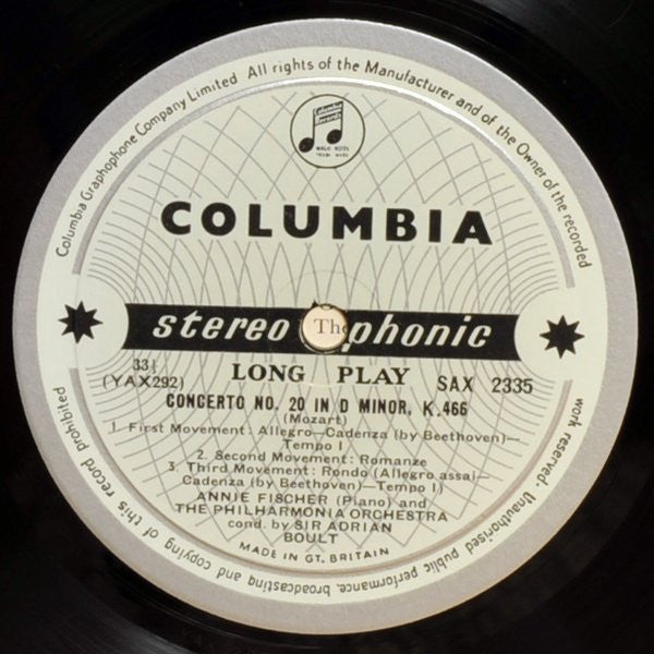 Wolfgang Amadeus Mozart, Annie Fischer, Philharmonia Orchestra, Sir Adrian Boult – Piano Concertos No. 20 In D Minor K.466 / No. 23 In A Major K.488 LP vinyl record, image 3 of 4