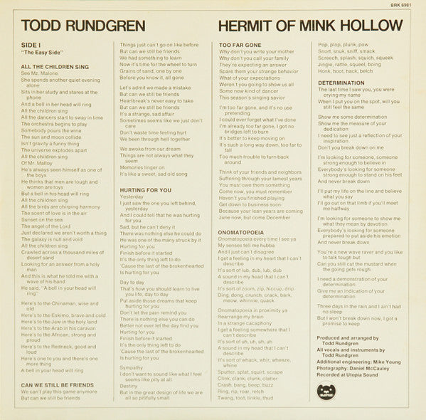 Todd Rundgren – Hermit Of Mink Hollow LP vinyl record, image 4 of 6