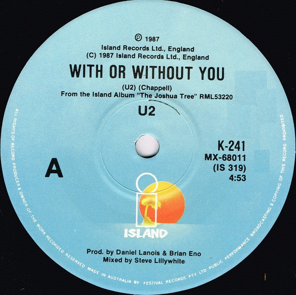 U2 – With Or Without You 7" vinyl record, image 3 of 4