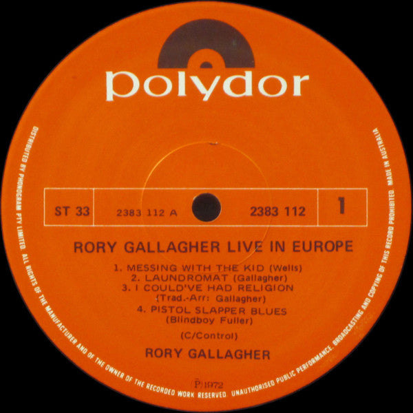 Rory Gallagher – Live! In Europe LP vinyl record, image 3 of 4