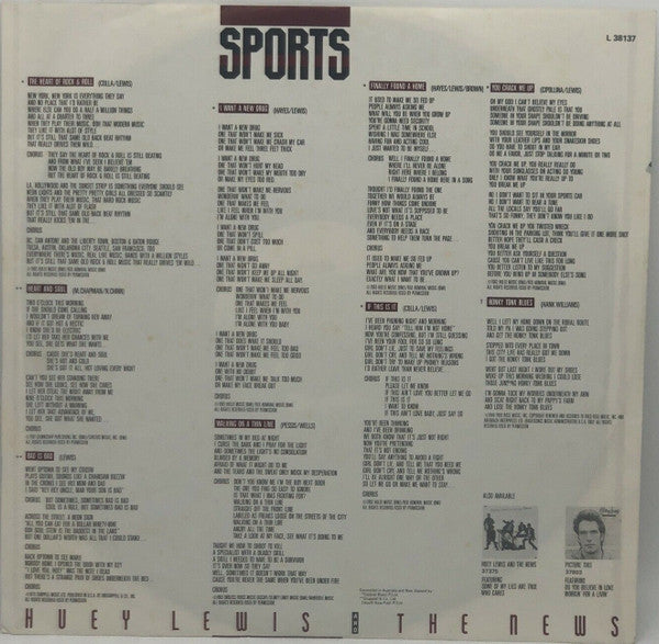 Huey Lewis & The News – Sports LP vinyl record, image 5 of 6