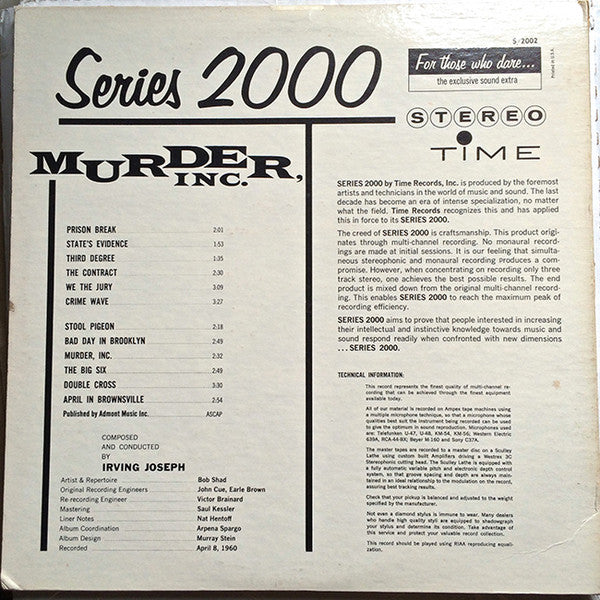 Irving Joseph – Murder, Inc. LP vinyl record, image 2 of 4