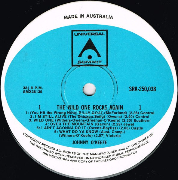 Johnny O'Keefe – The Wild One Rocks Again LP vinyl record, image 3 of 4
