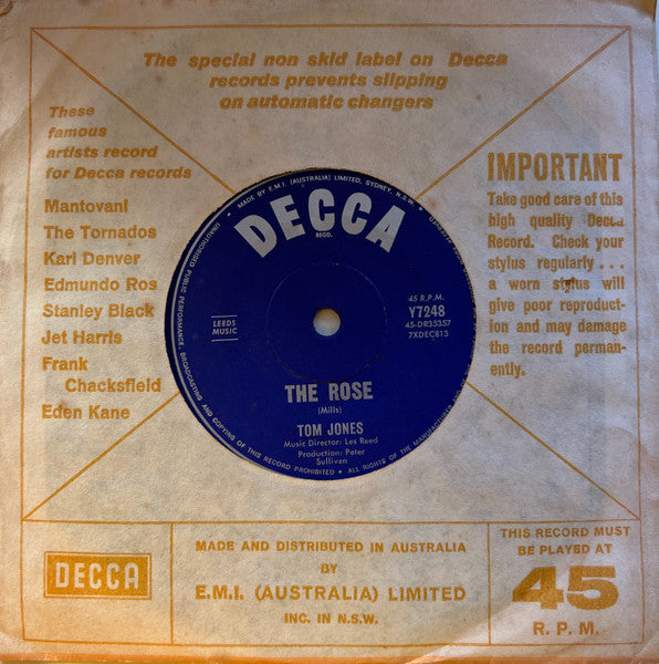 Tom Jones – What's New Pussycat? / The Rose 7" vinyl record, image 4 of 4