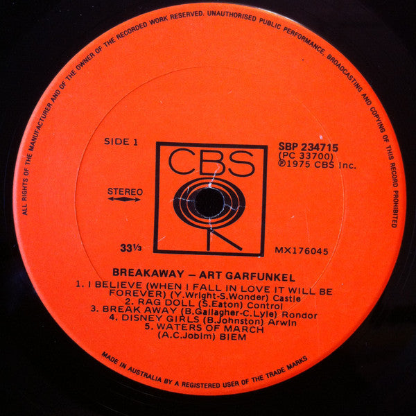 Art Garfunkel – Breakaway LP vinyl record, image 6 of 7
