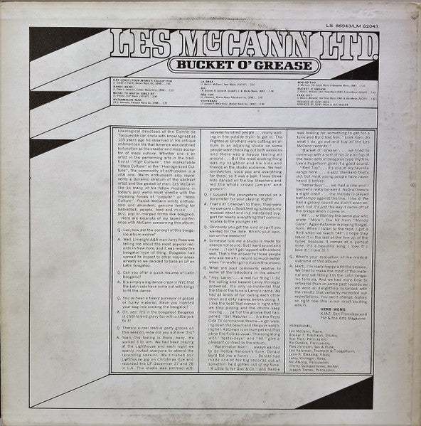 Les McCann Ltd. – Bucket O' Grease LP vinyl record, image 2 of 2