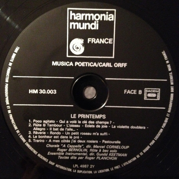 Carl Orff, Gunild Keetman – Printemps LP vinyl record, image 4 of 10
