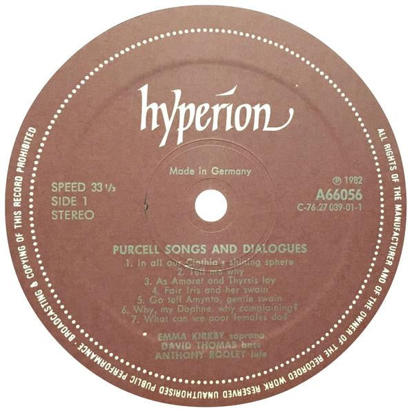 Henry Purcell, Emma Kirkby, David Thomas, Anthony Rooley – Songs And Dialogues LP vinyl record, image 3 of 6