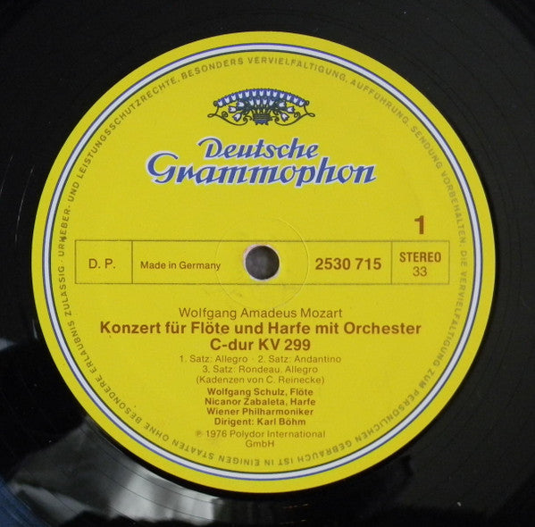 Wolfgang Amadeus Mozart, Karl Böhm, Wiener Philharmoniker, Nicanor Zabaleta, Wolfgang Schulz – Konzert Für Flöte Und Harfe KV299 • Concerto For Flute And Harp/Sinfonia Concertante (für Bläser • For Winds) LP vinyl record, image 3 of 4