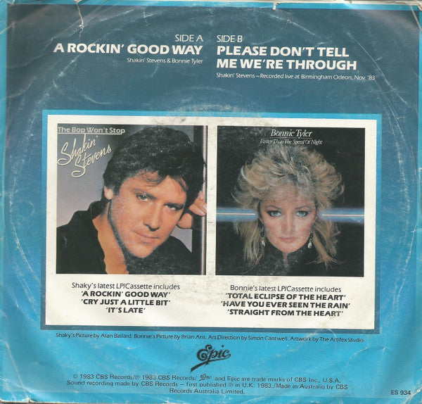 Shakin' Stevens, Bonnie Tyler – A Rockin' Good Way 7" vinyl record, image 2 of 4