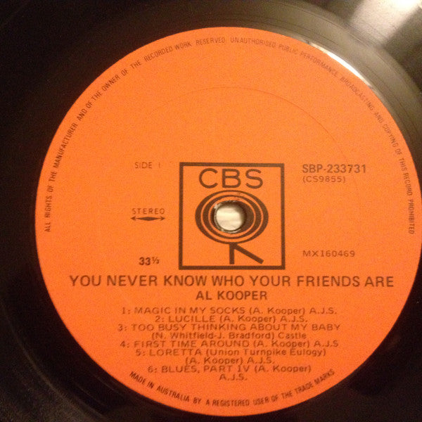 Al Kooper – You Never Know Who Your Friends Are LP vinyl record, image 4 of 4