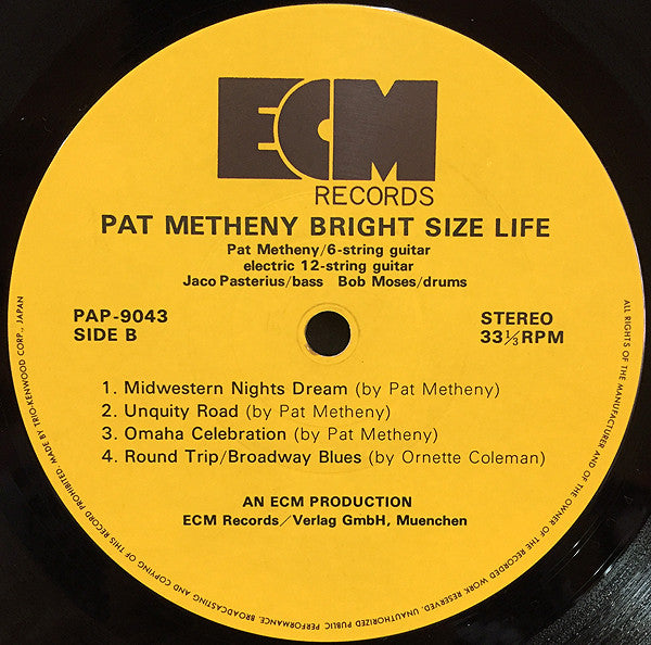 Pat Metheny – Bright Size Life LP vinyl record, image 5 of 6