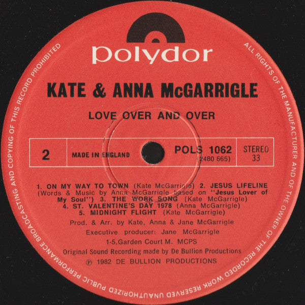 Kate & Anna McGarrigle – Love Over And Over LP vinyl record, image 4 of 4