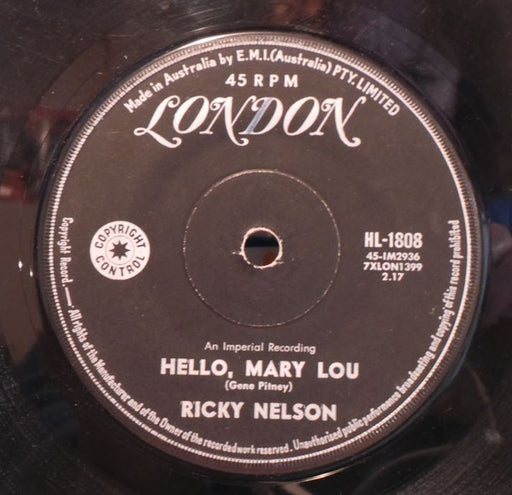 Ricky Nelson – Hello Mary Lou 7" vinyl record, image 1 of 2