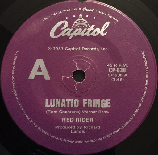 Red Rider – Lunatic Fringe 7" vinyl record