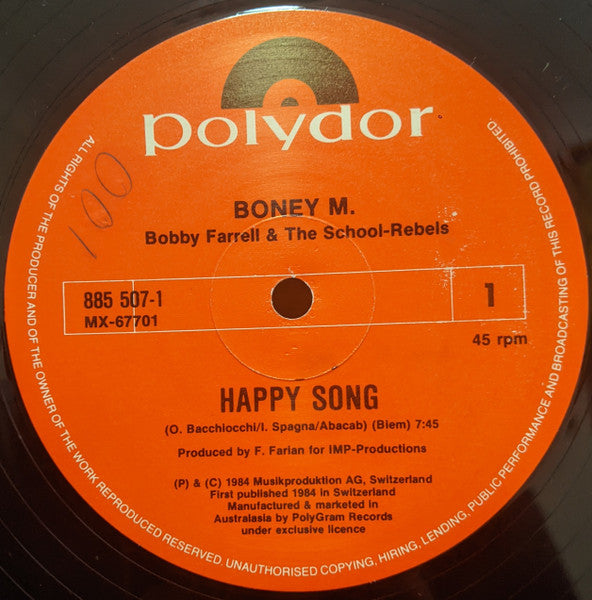 Boney M., Bobby Farrell, The School Rebels – Happy Song (Clubmix) 12" vinyl record, image 4 of 5