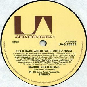 Maxine Nightingale – Right Back Where We Started From LP vinyl record, image 4 of 4