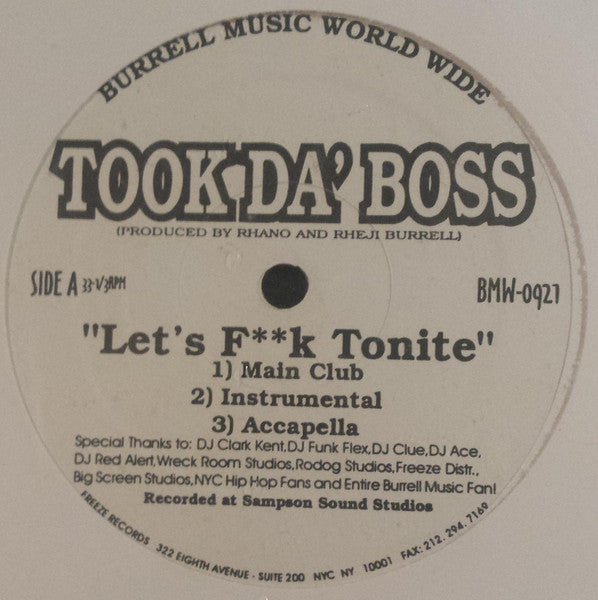 Took Da' Boss – Let's F**k Tonite / After Dark 12" vinyl record, image 1 of 2