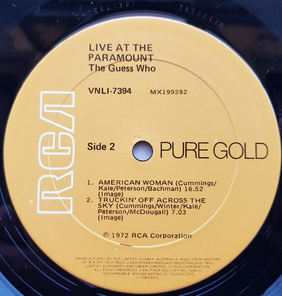 The Guess Who – Live At The Paramount LP vinyl record, image 4 of 4