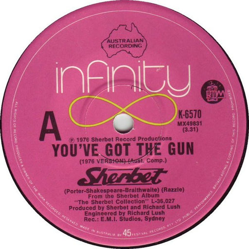 Sherbet – You've Got The Gun (1976 Version) / Rock Me Gently 7" vinyl record, image 1 of 2