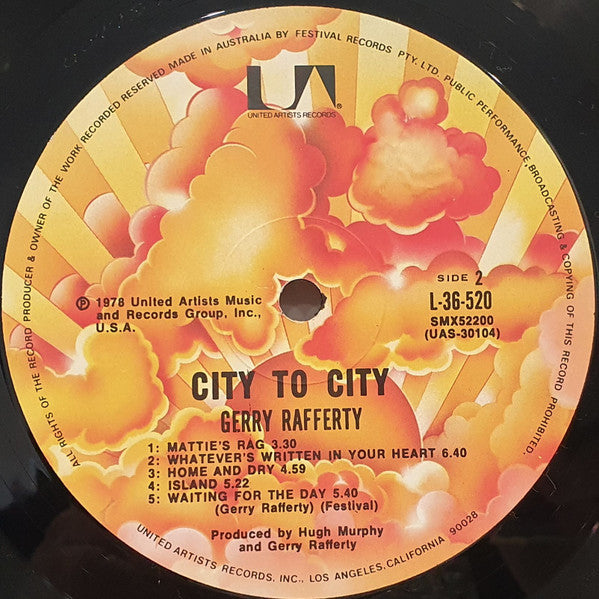 Gerry Rafferty – City To City LP vinyl record, image 4 of 4