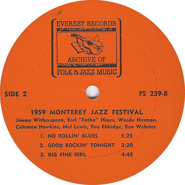 Jimmy Witherspoon, Coleman Hawkins, Earl Hines, Mel Lewis, Woody Herman, Roy Eldridge, Ben Webster – 1959 Monterey Jazz Festival LP vinyl record, image 4 of 4