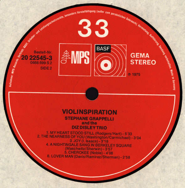 Stéphane Grappelli, Diz Disley Trio – Violinspiration LP vinyl record, image 4 of 5