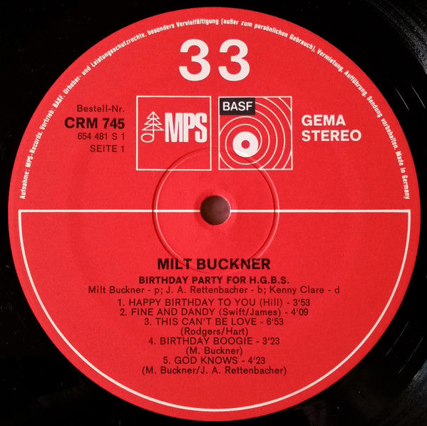Milt Buckner – Birthday Party For H.G.B.S. LP vinyl record, image 5 of 6