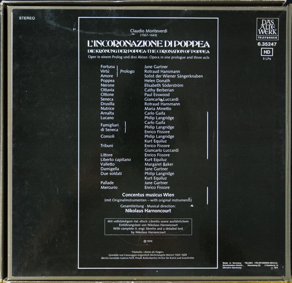 Claudio Monteverdi, Helen Donath, Elisabeth Söderström, Cathy Berberian, Paul Esswood, Concentus Musicus Wien, Nikolaus Harnoncourt – Die Krönung Der Poppea (5xLP) LP vinyl record, image 2 of 10
